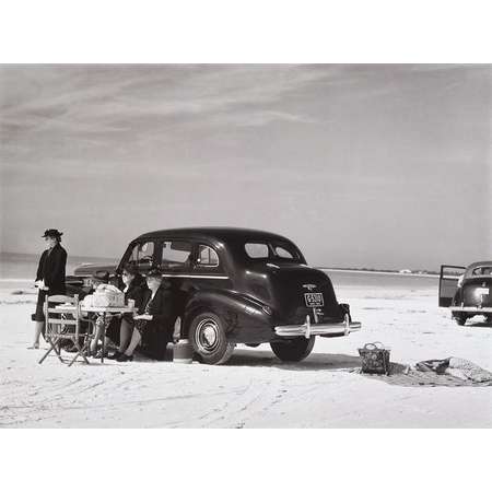 Winter Tourists Picnicking on Beach Near Sarasota Florida