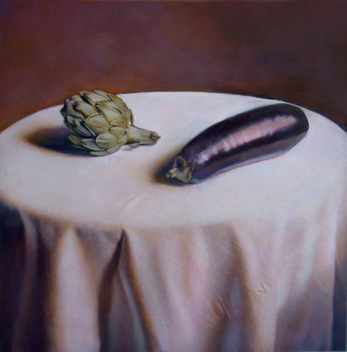 Still Life with Aubergine and Artichoke